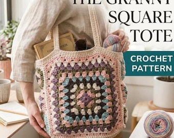 Granny Square Tote Bag Crochet Pattern | Boho Market Bag (PDF Download)