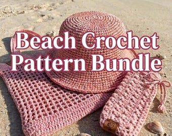 Crochet Beach Pattern Bundle PDF, Raffia Sun Hat Crochet Pattern, Mesh Market Bag, Sunglasses Case, Summer Crochet Pattern, Instant Download