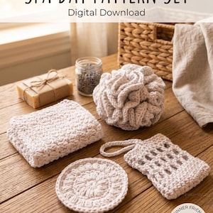 Crochet Spa Set Pattern Bundle, 4-Piece Bathroom Accessories (PDF Download)