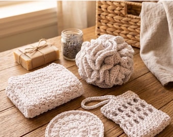 Crochet Spa Set Pattern Bundle, 4-Piece Bathroom Accessories (PDF Download)
