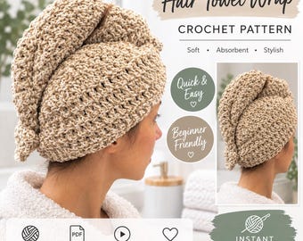 Beginner Crochet Hair Towel Wrap Pattern, Spa Style, DIY (PDF)