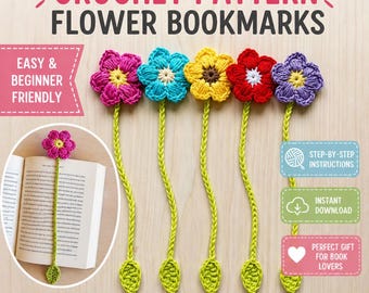 Crochet Flower Bookmark Pattern, Quick and Easy, Instant Download PDF