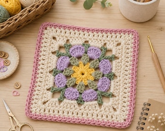 Floral Granny Square Crochet Pattern, Beginner PDF, Instant Download