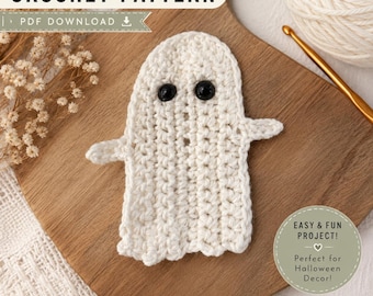 Ghost Crochet Applique Pattern, Halloween Coaster Ornament PDF, Easy Beginner Instant Download