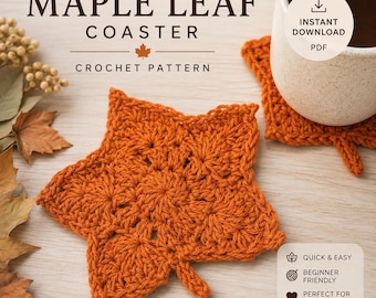 Maple Leaf Crochet Coaster Pattern, Autumn Table Decor (PDF Download)