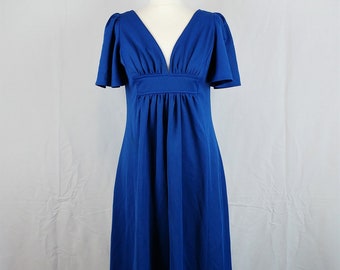 Vintage 1970s C&A Blue Disco Goddess Maxi Dress
