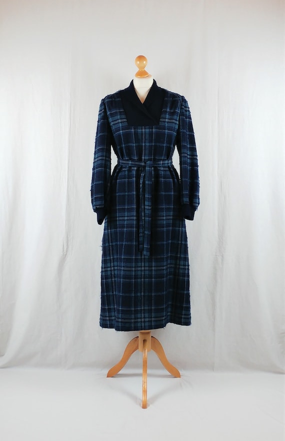 Finnish Vintage Arola 1980s Blue Plaid Wool Midi D