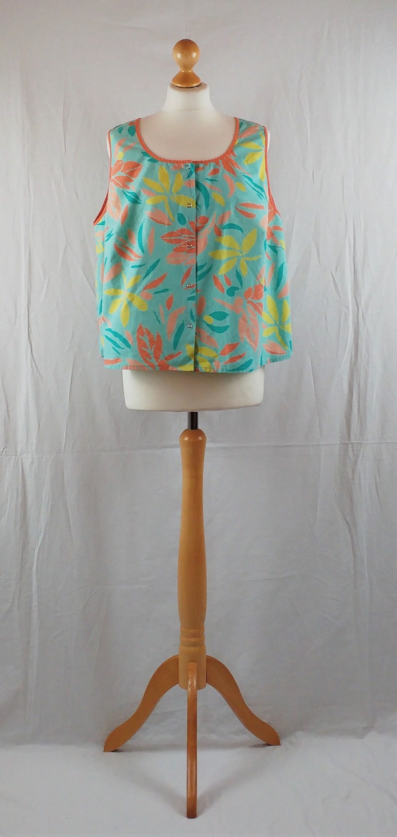 Vintage 196070s Finnish L-Kolttu Pastel Tropical Cotton Print Vest Top