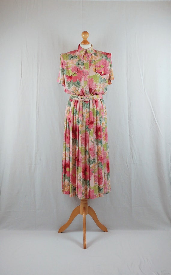 Vintage Leslie Fay 1980s Pastel Floral Day Dress