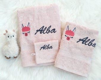 Coffret de bain pour Enfant - Animaux  et Personnalisables - Ensemble de serviettes et gant de toilette avec broderie à la demande