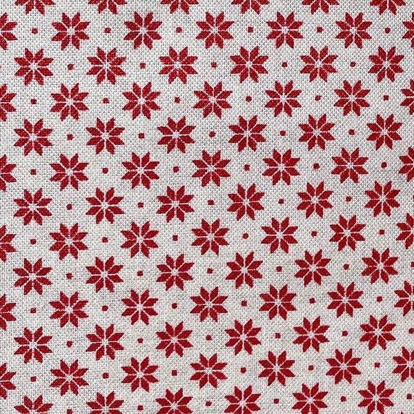 Tissu patchwork, étoiles rouges, fond écru, 100% coton,   REF   SCANDI/1861