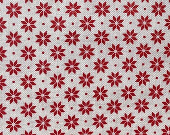 Tissu patchwork, étoiles rouges, fond écru, 100% coton,   REF   SCANDI/1861