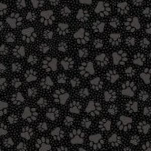 Könnte beinhalten: Ein nahtloses Muster in Schwarz und Grau mit Pfotenabdrücken in verschiedenen Größen.