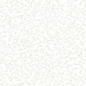 Könnte beinhalten: Ein weißer Hintergrund mit einem sich wiederholenden Muster aus kleinen, zarten, grauen floralen Designs.