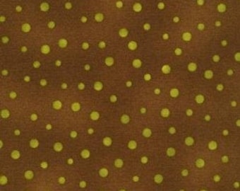 Patchwork fabric, moss green polka dots on a brown background, very slightly nuanced, 100% cotton, REF GREEN/POLA
