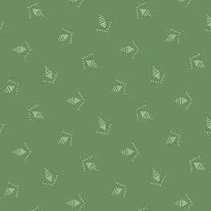 May include: A repeating pattern of small, pale green arrow motifs on a solid green backdrop. Each arrow is formed from a triangle and dots, giving a textured appearance. Ideal for textiles or wallpaper, this design has a subtle, organic feel.