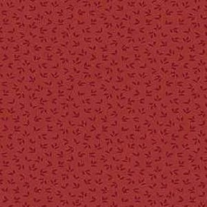 Könnte beinhalten: Nahaufnahme eines Stoffes mit einem sich wiederholenden Muster aus kleinen, dunkelroten Blattformen auf einem einfarbigen roten Hintergrund. Der Stoff hat ein dichtes, flächendeckendes Design, das ein strukturiertes Aussehen erzeugt. Die Farbpalette besteht hauptsächlich aus Rottönen.