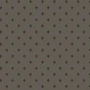 May include: A seamless pattern featuring a repeating design of small, dark gray vertical lines with three horizontal dashes. The background is a solid, muted brown color, creating a subtle contrast. This design is suitable for various textile or wallpaper applications.