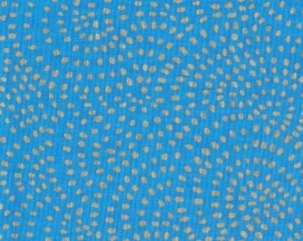 Patchwork fabric, 100% cotton, sky blue color, small gold metallic dots, REF TWIST/SKY