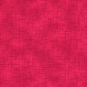 Puede incluir: Un patrón sin costuras con un fondo rosa intenso y vibrante, sutilmente texturizado. El diseño incorpora una red de finas líneas rojo oscuro que se cruzan, creando un efecto de cuadrícula que añade profundidad e interés visual a la tela.