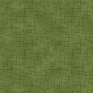 Peut inclure: Motif de tissu vert avec une texture. Le motif présente un réseau de fines lignes sombres qui se croisent sur la surface, créant un effet quadrillé. L'esthétique générale rappelle un textile tissé. La couleur est un vert sourd.