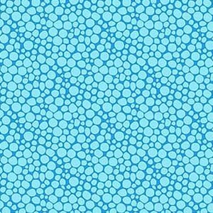以下が含まれることがあります： 明るい青と濃い青の円が繰り返されるパターンで、テクスチャのある泡のような効果を生み出しています。円のサイズは様々で、密集しています。このデザインは、布地や壁紙など、さまざまな用途に適した水生テーマです。
