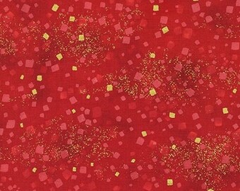 Patchwork fabric, Kaufman, 100% cotton, shaded red color, tone on tone, square and metallic gold dotted, REF 19510/RED