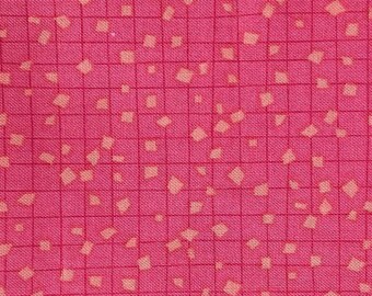 Fat quarter, patchwork fabric, 100% cotton, salmon-coloured shards, checkered pink background, REF FAT