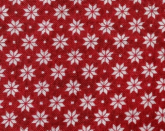 Tissu patchwork, 100% coton, coloris rouge, étoiles blanches,  REF   SCANDI/1864