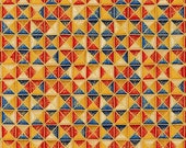 Patchwork fabric, Kaufman, blue, beige, ochre, red, nuanced, triangles in squares of 2 cm x 2 cm , set gold, 100 cotton, REF MULTI
