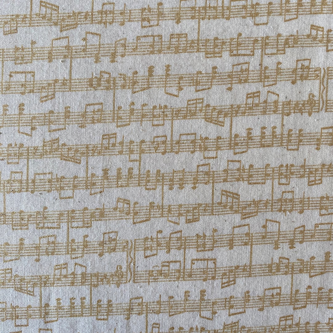 Patchwork Fabric, Beige Color, Staff of Golden Musical Notes, 100% ...