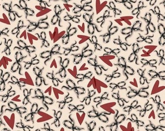 Patchwork fabric, QT, Gorjuss - Santoro, small black knots, small red hearts, off-white background, 100% cotton REF 2765LETTER