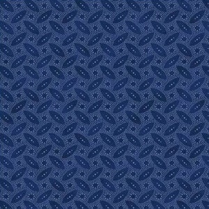 Könnte beinhalten: Ein blauer Stoff mit einem weißen Muster aus kleinen Punkten und länglichen Formen, die diagonal angeordnet sind.