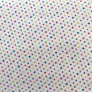 Patchwork fabric, 100% cotton, Moda, small basic pattern, multicoloured cross stitch, ecru background, REF ZINNIA/28