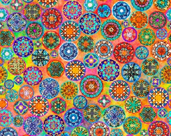 Patchwork fabric, 100% cotton, QT, patterned circles, multi-colored, REF AMBI/6518