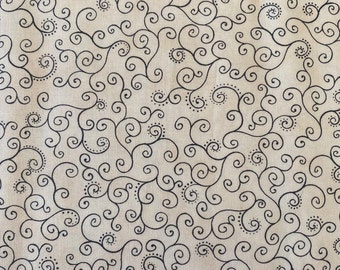 Patchwork fabric, QT, beige color, fine black scroll pattern, 100% cotton, REF 23/135