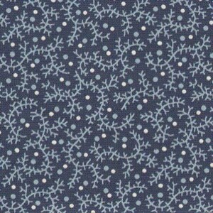 Peut inclure: Un tissu bleu marine avec un motif répétitif de points blancs et de branches bleu clair.