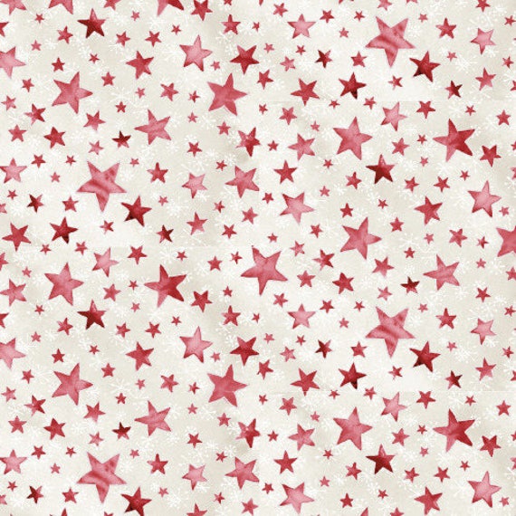 small red stars Moda 100/% cotton REF 1481711 off-white background Patchwork fabric