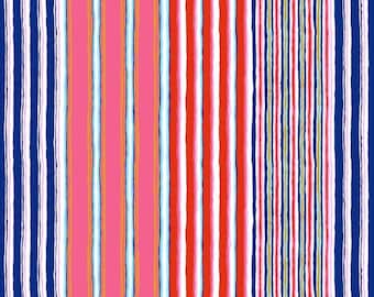 Patchwork fabric, Kaffe FASSETT, blue stripes, white, red, pink, 100% cotton, REF 163CONTR
