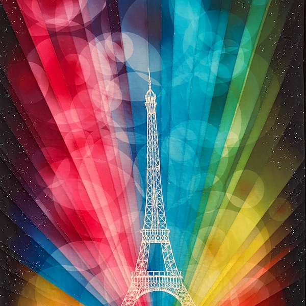 Patchwork traditionnel, Tour Eiffel, Paris,  multicolore, panneau mural, décoratif, 75 cm x 117 cm, 100% coton,  REF  T/EIFFEL