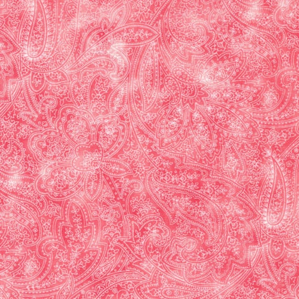 Tissu patchwork, coloris rose pêche , léger motif cachemire faux uni, 100% coton   REF   120/11992