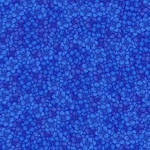 Könnte beinhalten: Ein nahtloses Muster aus blauen Blumen, das einen floralen Hintergrund bildet.