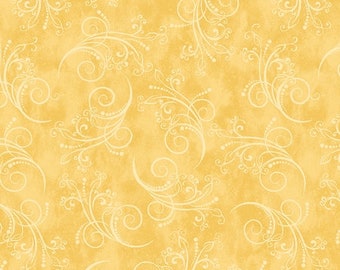 Patchwork fabric, 100% cotton, golden yellow color, nuanced, fine stylized arabesques, tone on tone, faux plain, REF EQUINOX/286