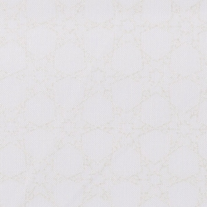 Könnte beinhalten: Weißer Stoff mit einem dezenten geometrischen Muster aus kleinen, sich wiederholenden Sternen. Der Stoff hat eine leicht strukturierte Oberfläche.