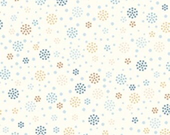 Patchwork fabric, Stof, basic polka dot print, blue, pastel beige, off-white background, semi-plain, 100% cotton, REF HARMONY/117P