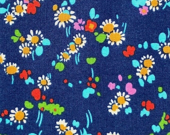 Patchwork fabric, liberty print, small multicolored flowers, navy blue background, 100% cotton, REF RD/260B