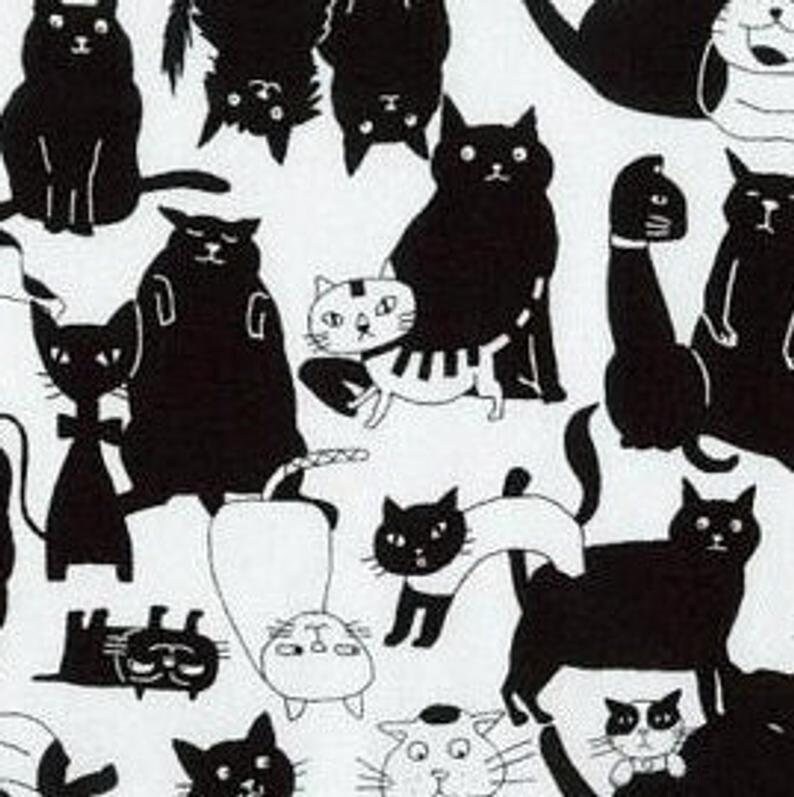 Patchwork Fabric Black and White Cats Naïve Style White - Etsy
