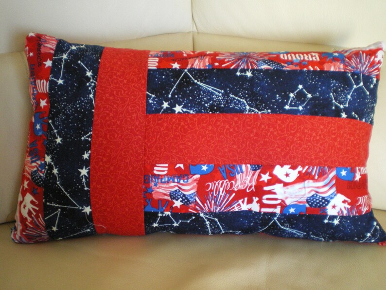 Cushion in stripes, American printed fabric, red, 100% cotton, 30 x 50 cm, REF cushion R image 1