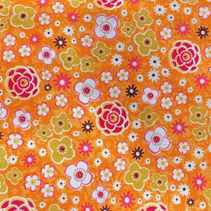 Fat quarter, patchwork fabric, 100% cotton, small flowery, red, white, beige, orange background, REF FAT/FL