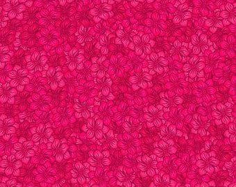 Tissu patchwork, 100% coton, Stof, coloris rose fuchsia, pétale de fleur, ton sur ton, faux uni,  REF  FFLOW/307